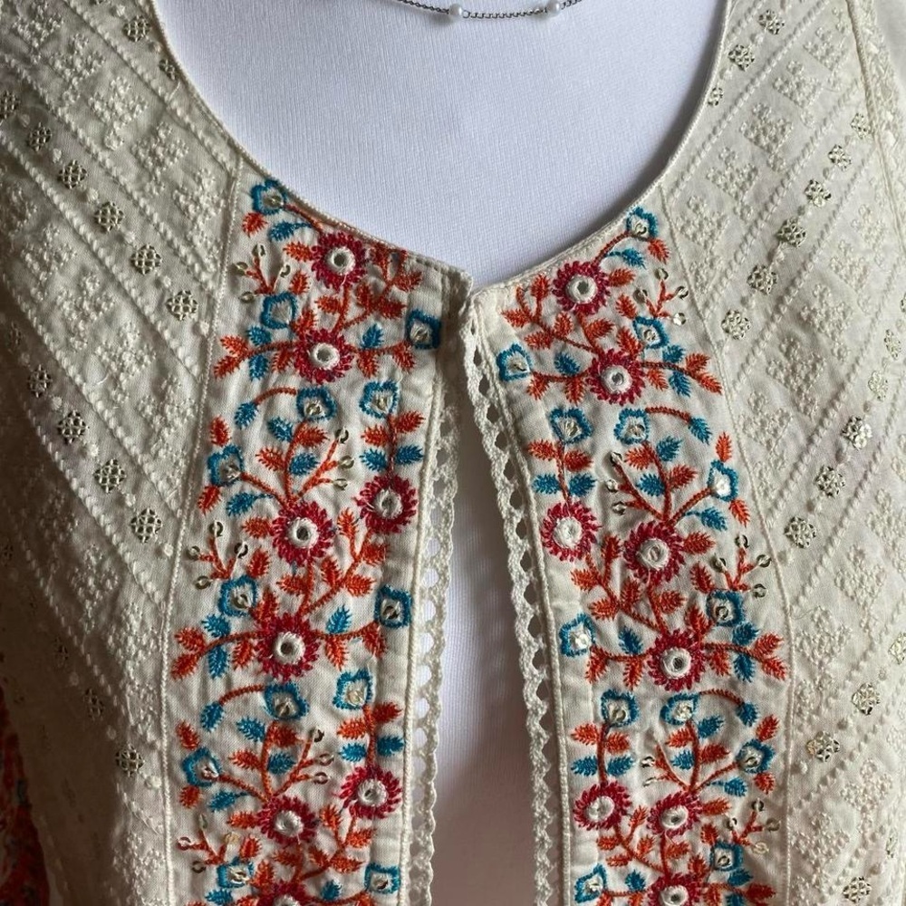 Boho cream & red maxi robe/beach coverup - Picture 8 of 8